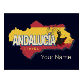 Andalusië Spanje Retrokaart  Flamenco Vakantie Perfect Poster