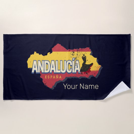 Andalusië Spanje Retrokaart  Flamenco Vakantie Strandlaken (Voorkant)