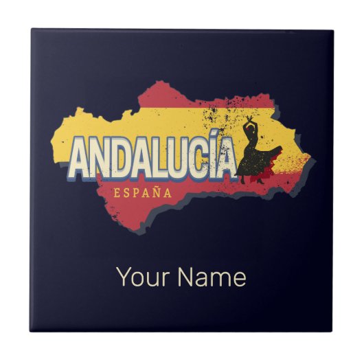 Andalusië Spanje Retrokaart  Flamenco Vakantie Tegeltje (Voorkant)