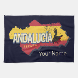 Andalusië Spanje Retrokaart  Flamenco Vakantie Theedoek