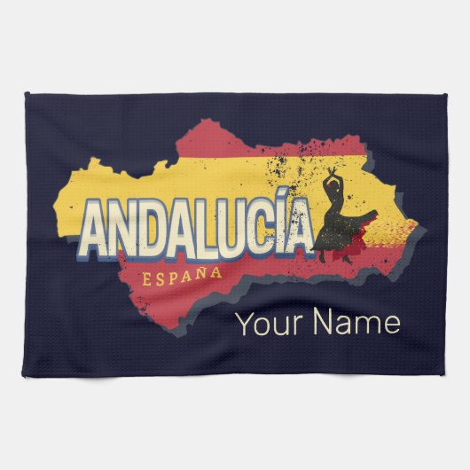 Andalusië Spanje Retrokaart  Flamenco Vakantie Theedoek (Horizontaal)