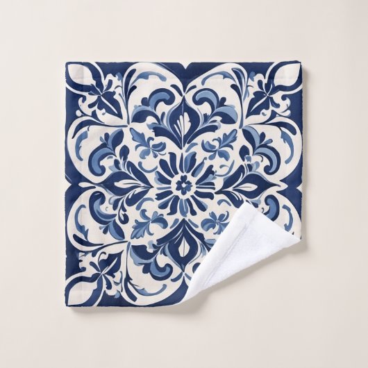  Andalusisch Mozaïek ,Tijdloos Blauw en Wit Bad Handdoek (Wasdoekje)