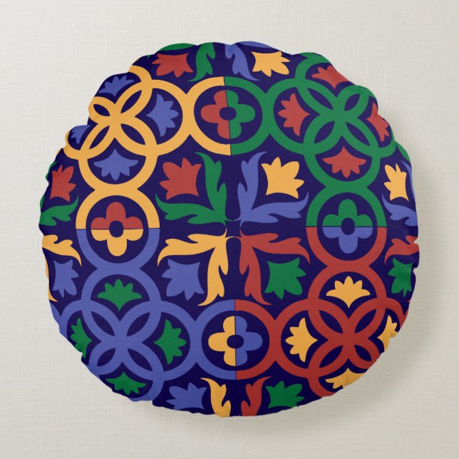 Andalusische Tegels 3 Rond Kussen (Voorkant)