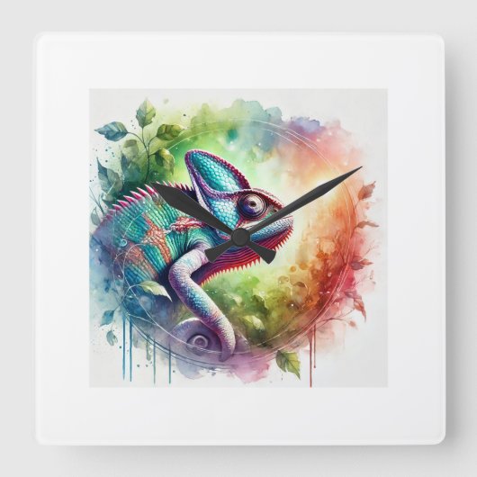 Andean Chameleon 280824AREF145 - Watercolor Vierkante Klok (Voorkant)