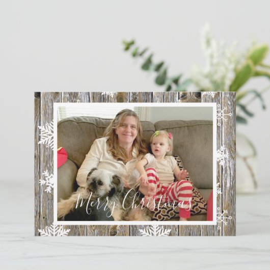 Ander hout en neusvlokken Fotokerstmis Feestdagenkaart (Staand voorkant)