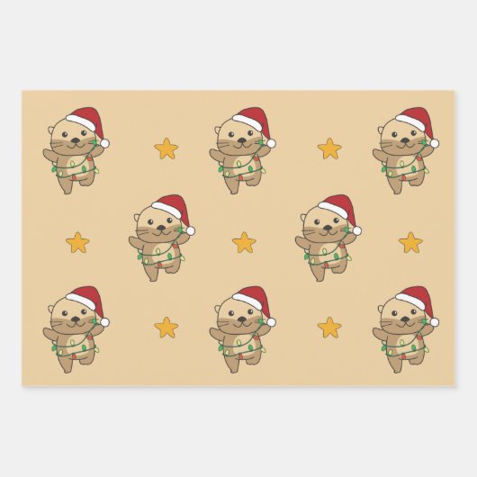 Andere Kerst Winter Dieren Vakantie Otters Inpakpapier Vel (Voorkant)