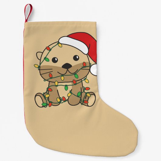 Andere Kerst Winter Dieren Vakantie Otters Kleine Kerstsok (Voorkant)
