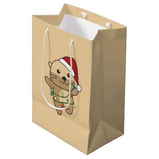 Andere Kerst Winter Dieren Vakantie Otters Medium Cadeauzakje (Voorkant Gekanteld)