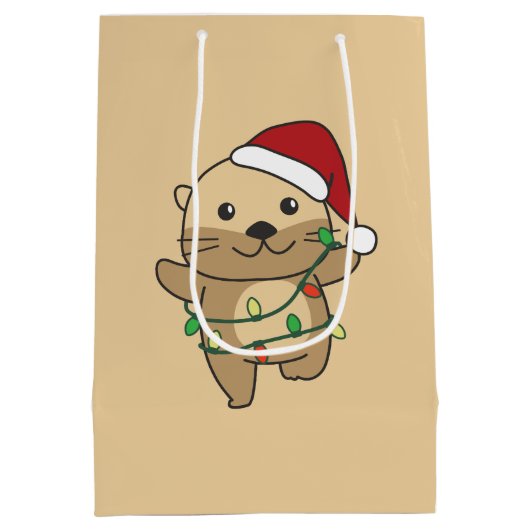 Andere Kerst Winter Dieren Vakantie Otters Medium Cadeauzakje (Achterkant)