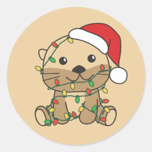 Andere Kerst Winter Dieren Vakantie Otters Ronde Sticker