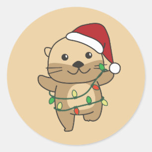 Andere Kerst Winter Dieren Vakantie Otters Ronde Sticker