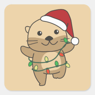 Andere Kerst Winter Dieren Vakantie Otters Vierkante Sticker