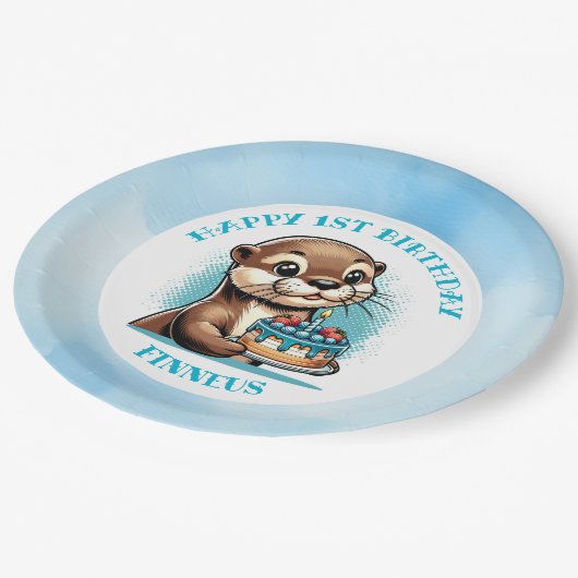 Andere Theme Boy's Eerste Verjaardag Gepersonalise Papieren Bordje (Gekanteld)