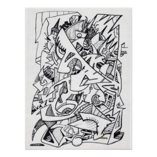 Andere vlakken van Hier, inkttekening Glanzend Pos Perfect Poster