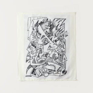 Andere Vlakken van Hier, inkttekening, Wandkleed