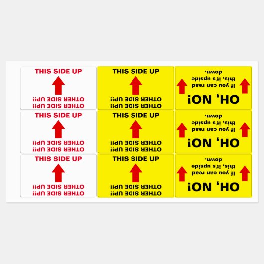 "ANDERE ZIJDE!!!" "OH, NEE!" Humorische waarschuwi Labels (Vel)