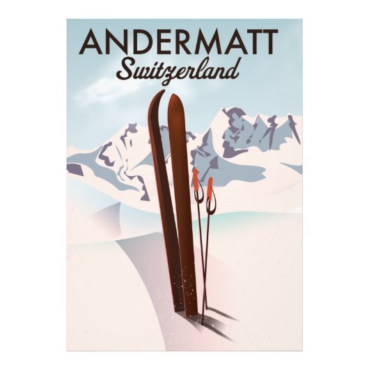 Andermatt Zwitserland ski poster reisprent. (Voorkant)
