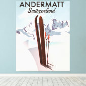 Andermatt Zwitserland ski poster reisprent. Canvas Afdruk (Insitu (Houten vloer))