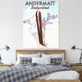 Andermatt Zwitserland ski poster reisprent. Canvas Afdruk (Insitu (Slaapkamer))