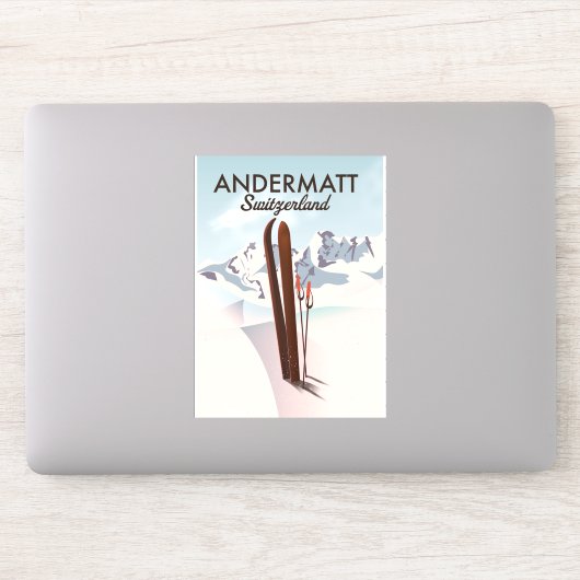 Andermatt Zwitserland ski poster reisprent. Sticker (Computer)