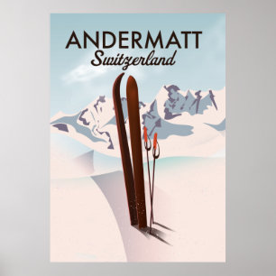 Andermatt Zwitserland ski poster reisprint.