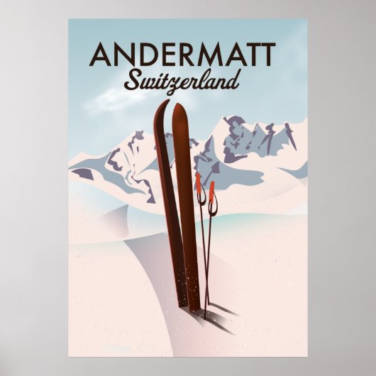 Andermatt Zwitserland ski poster reisprint. (Voorkant)