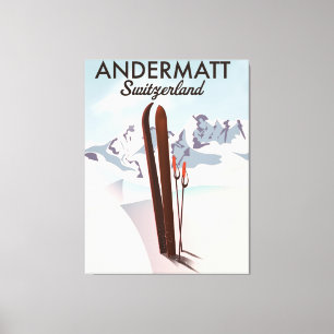 Andermatt Zwitserland ski poster reisprint. Canvas Afdruk