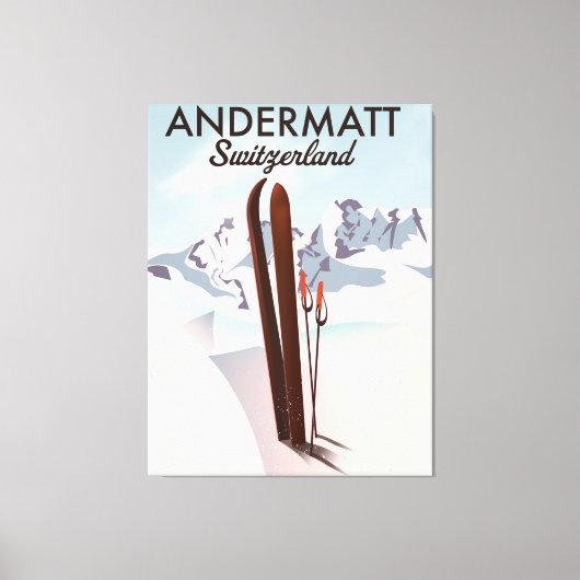 Andermatt Zwitserland ski poster reisprint. Canvas Afdruk (Voorkant)