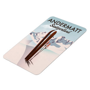 Andermatt Zwitserland ski poster reisprint. Magneet
