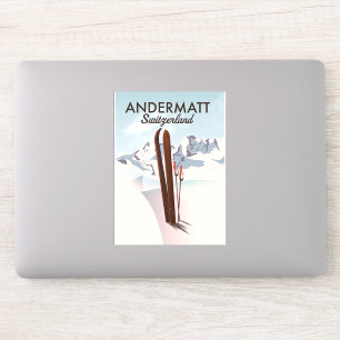 Andermatt Zwitserland ski poster reisprint. Sticker