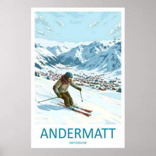Andermatt Zwitserland Ski Print Vintage Reis