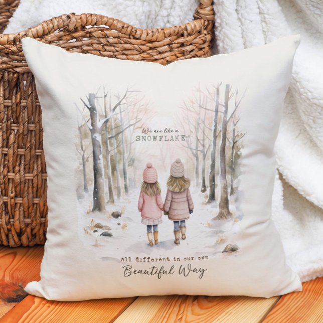 Anders Als Sneeuwvlok Kleine Meisjes Bos   Kussen (Inspirational winter woodland pillow.  )