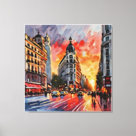 Anders Artistry* Zonsondergang op Grand Via. Madri Canvas Afdruk (Voorkant)