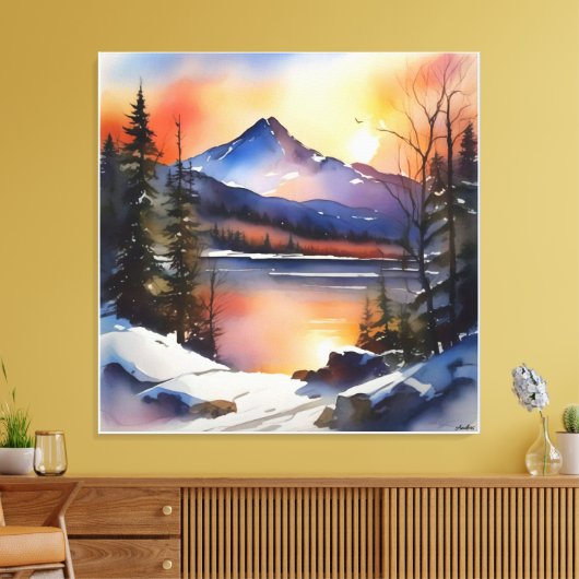 Anders Artistry* Zonsopgang over Lake & Mountains* Canvas Afdruk (Insitu (Woonkamer))