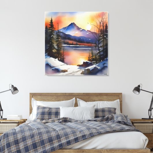 Anders Artistry* Zonsopgang over Lake & Mountains* Canvas Afdruk (Insitu (Slaapkamer))