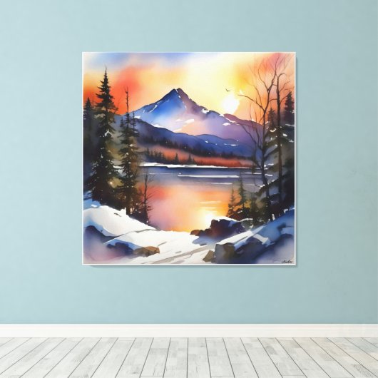 Anders Artistry* Zonsopgang over Lake & Mountains* Canvas Afdruk (Insitu (Houten vloer))