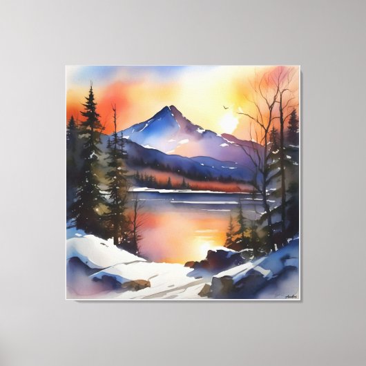 Anders Artistry* Zonsopgang over Lake & Mountains* Canvas Afdruk (Voorkant)