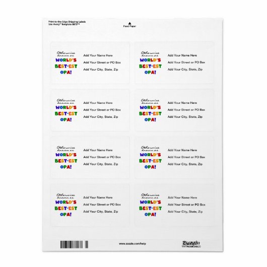 Anders Bekend als Beste Opa T-shirts en cadeaus Etiket (Full Sheet)