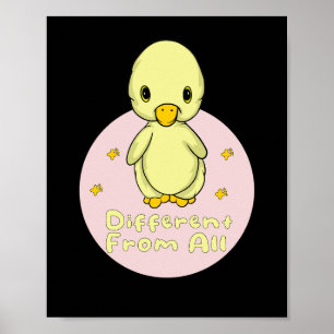 Anders dan alle Kawaii Baby Duck Yellow & Pink Poster