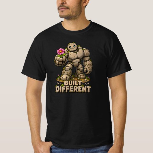 Anders Gebouwde Schattige Stenen Golem DND Fantasy T-shirt (Voorkant)