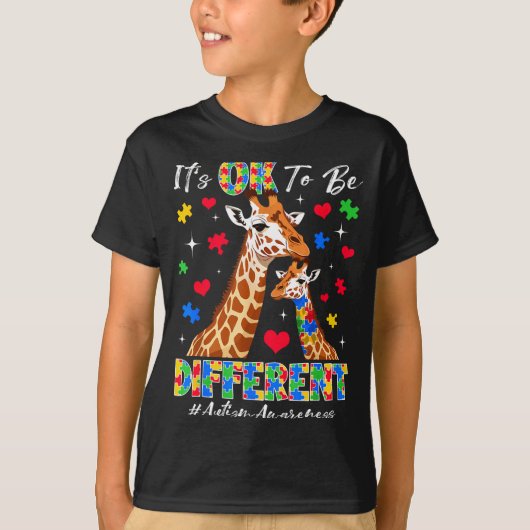 Anders zijn is oké autism awareness giraffe puzzel t-shirt (Voorkant)