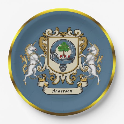 Anderson Clan Badge Blue gepersonaliseerd papier B Papieren Bordje (Voorkant)
