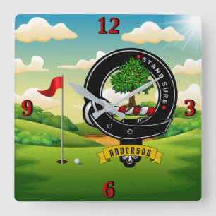 Anderson Clan Badge Golf Square Wall klok