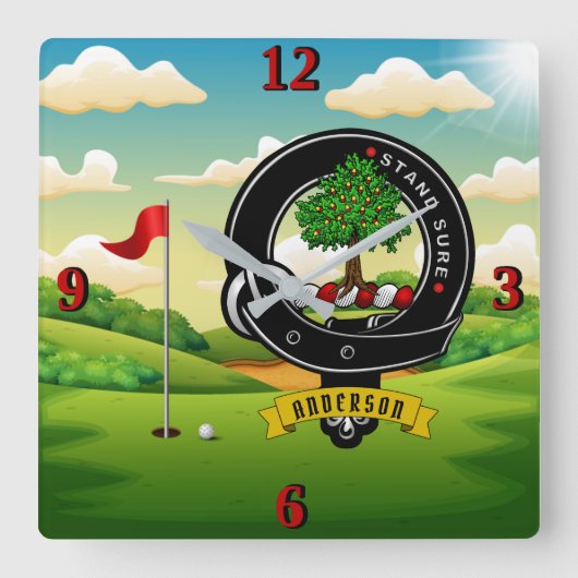 Anderson Clan Badge Golf Square Wall klok (Voorkant)