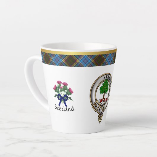 Anderson Clan Badge & Tartan Latte Mok (Linkerhoek)