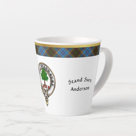 Anderson Clan Badge & Tartan Latte Mok (Rechterhoek)