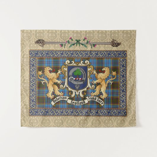 Anderson Clan Badge & Tartan w/Lion Tapestry Wandkleed (Voorkant (horizontaal))