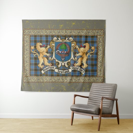 Anderson Clan Badge & Tartan w/Lions Wandkleed (In Situ (horizontaal))