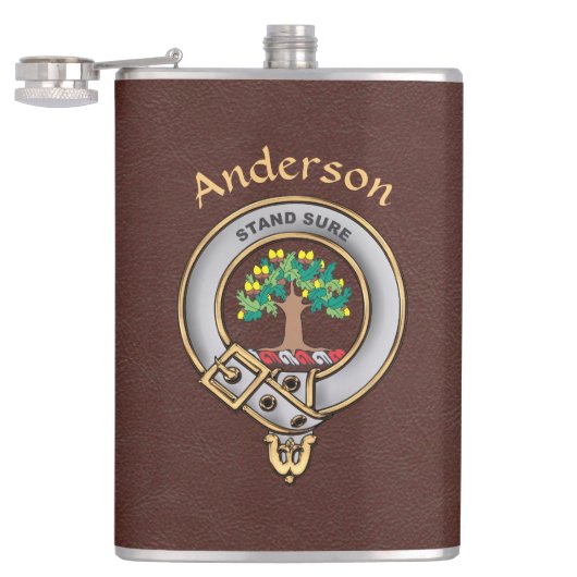 Anderson Clan Badge w/Brown Faux Leather Heupfles (Geopend)