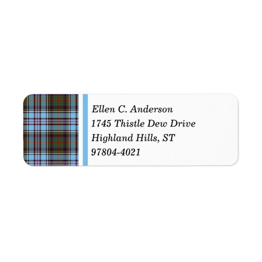 Anderson Clan Lichtblauw Schots Tartan Etiket (Voorkant)